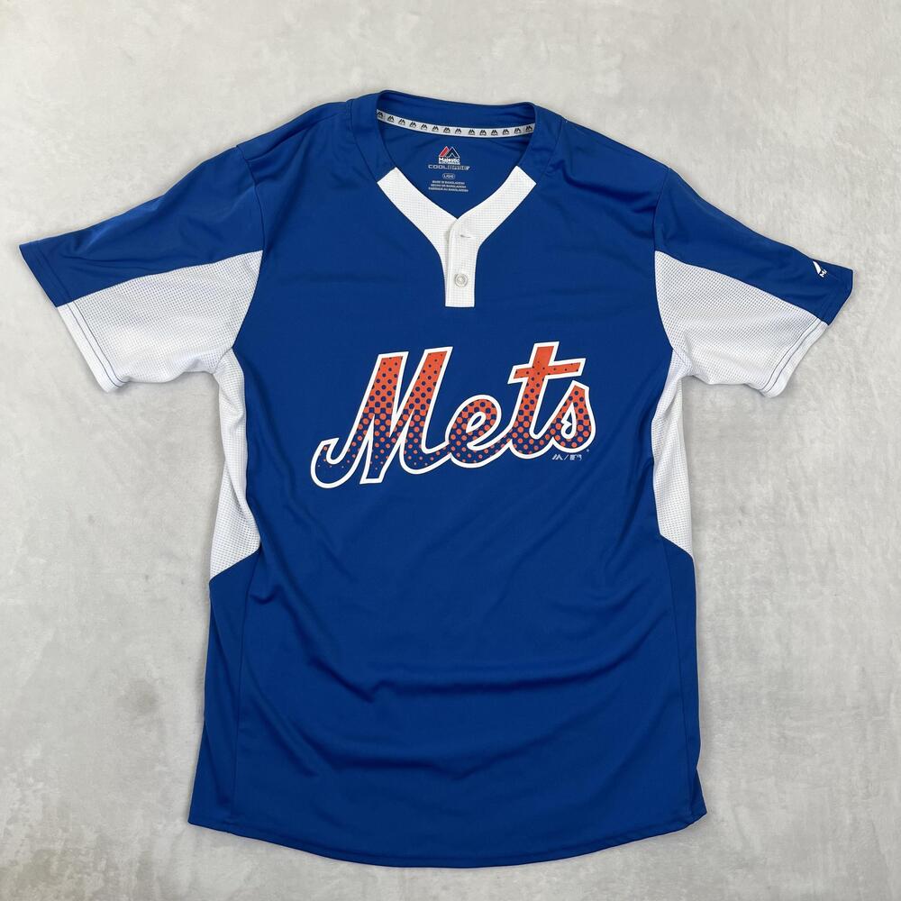 New York Mets Shirt Mens Large Blue MLB Baseball Majestic Cool Base Henley
